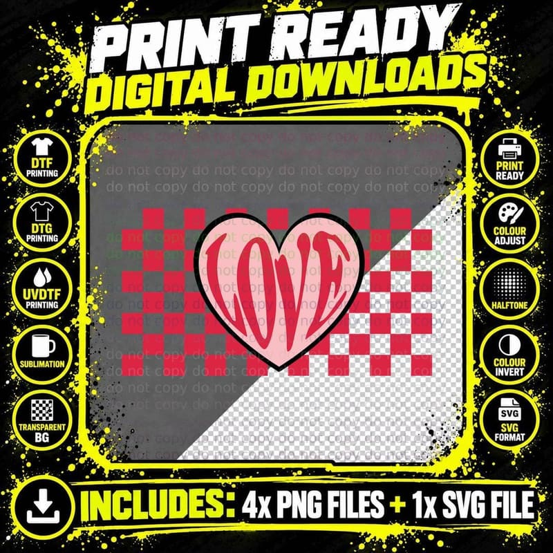 Heart Shape Checkerboard Pattern Large Valentine T-Shirt Png SVG Digital Bundle