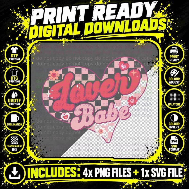 Heart-Shaped Text Love Babe Flowers Valentine T-Shirt Png SVG Digital Bundle