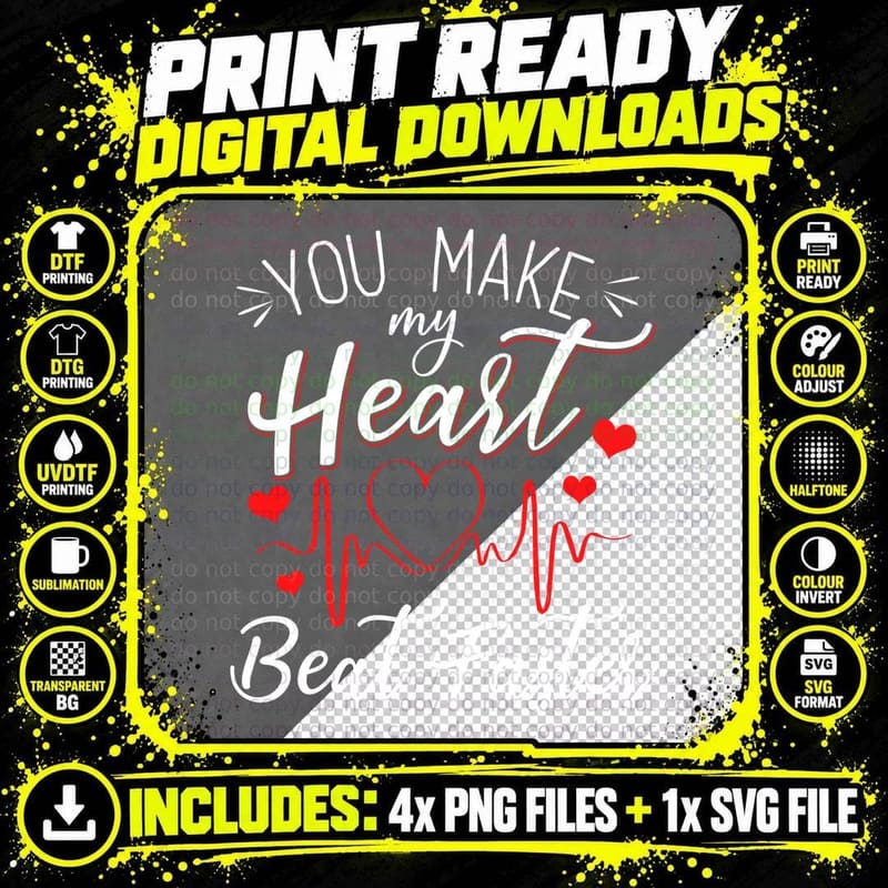 Heartbeat EKG Heartbeat T-Shirt, Valentine's Day Apparel Png SVG Digital Bundle