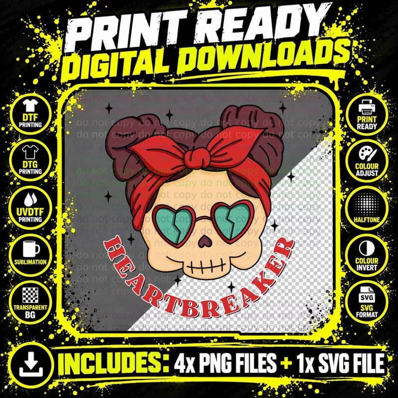Heartbreaker Valentine T-Shirt, Skull Girl Broken Hearts Png SVG Digital Bundle