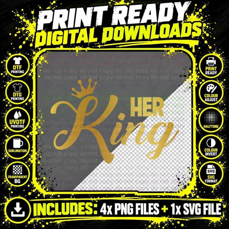 Her King T-Shirt, Romantic Love Theme Png SVG Digital Bundle