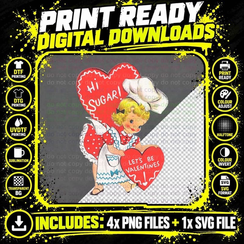 Hi Sugar Let's Be Valentine's Vintage Valentine's Day Png SVG Digital Bundle