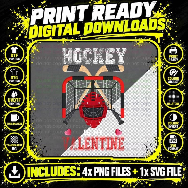 Hockey Is My Valentine Funny Hockey Valentines Day Men Png SVG Digital Bundle