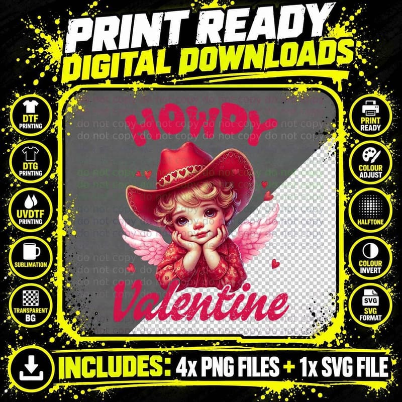 Howdy Valentine T-Shirt, Cupid Angel in Red Hat Love Tee Png SVG Digital Bundle