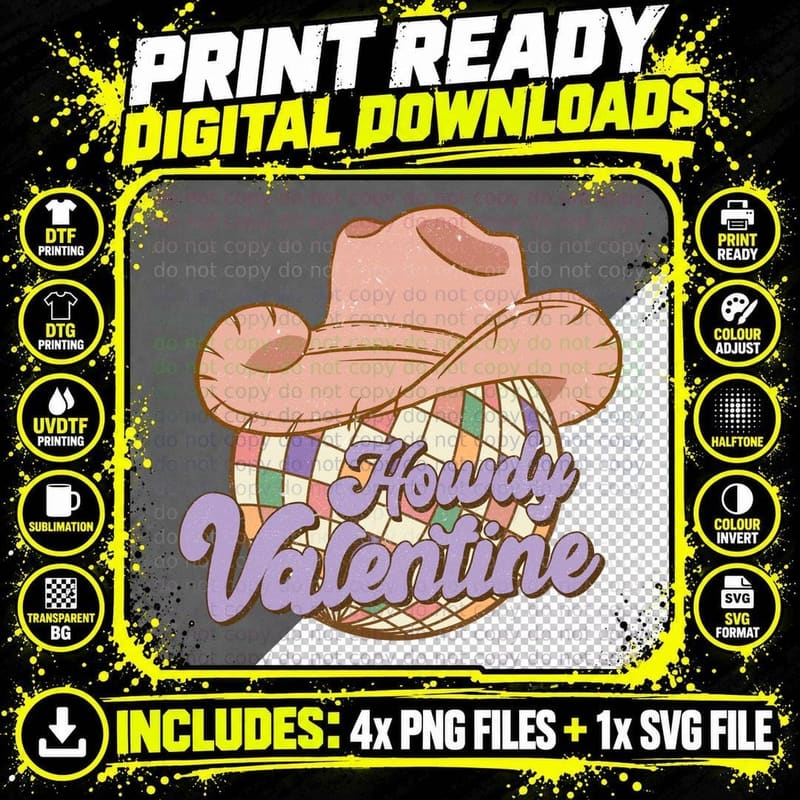 Howdy Valentine T-Shirt, Wide-Brimmed Cowboy Hat Only Png SVG Digital Bundle