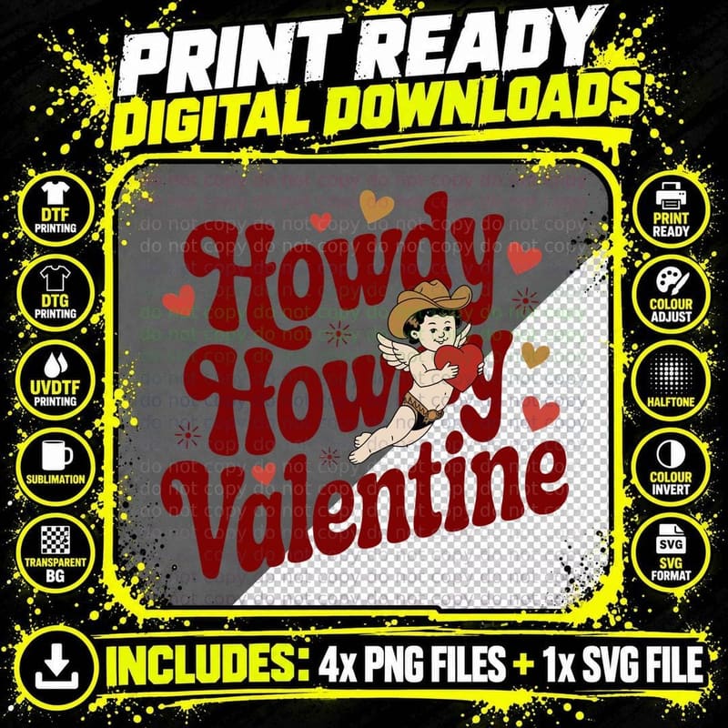 Howdy Valentine Western T-Shirt, Cupid Cowboy Holding Png SVG Digital Bundle