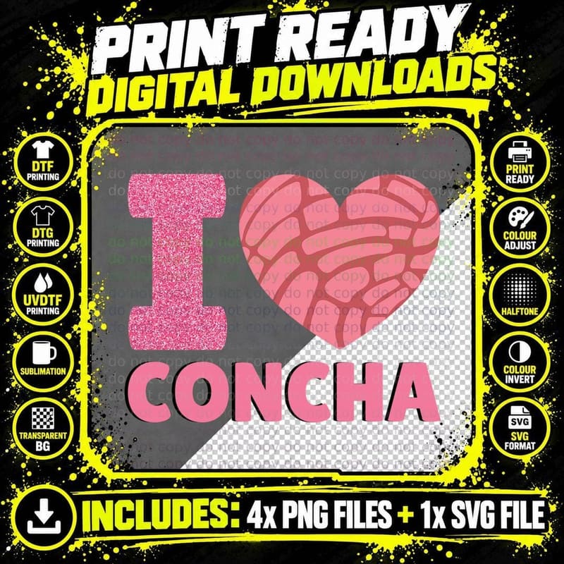 I Concha Shell Heart Glitter Pink T-Shirt Png SVG Digital Bundle