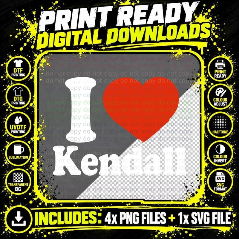 I Love Kendall, I Heart Kendall, Red Heart Valentine Png SVG Digital Bundle