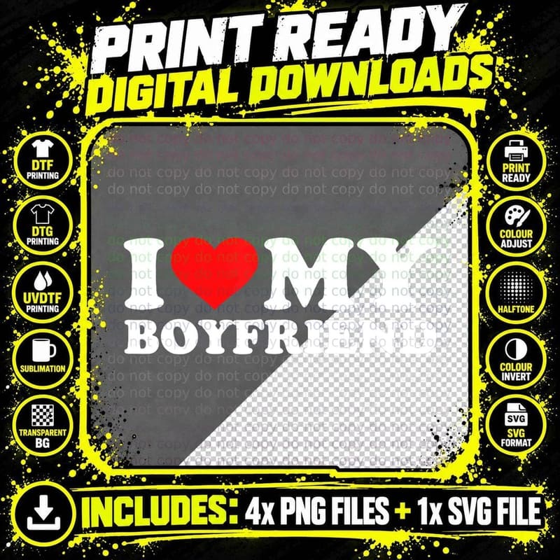 I Love My Boyfriend Bold Red Heart Png SVG Digital Bundle