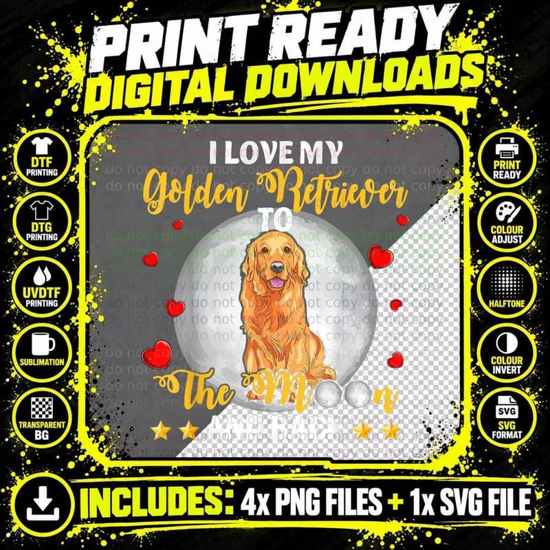 I Love My Golden Retriever Dog Owner Lover Valentine's Png SVG Digital Bundle