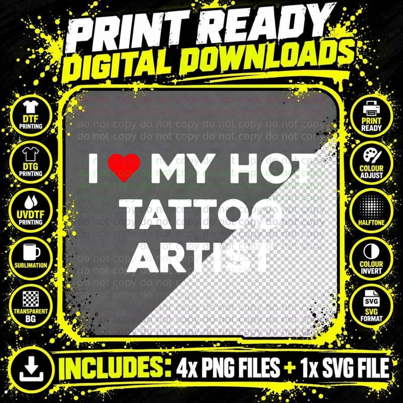 I Love My Hot Tattoo Artist Valentine Boyfriend Png SVG Digital Bundle