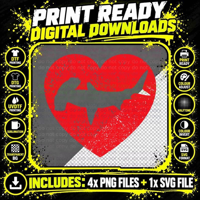 I Love Sharks Hammerhead Shark Valentine's Day Heart Png SVG Digital Bundle