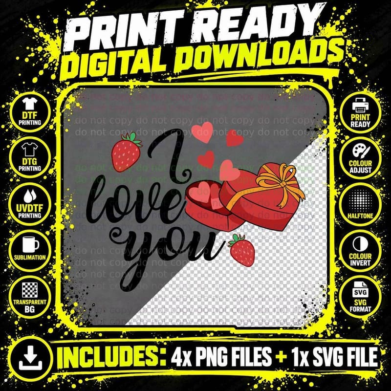 I Love You Valentine T-Shirt, Strawberries Gift Romantic Png SVG Digital Bundle