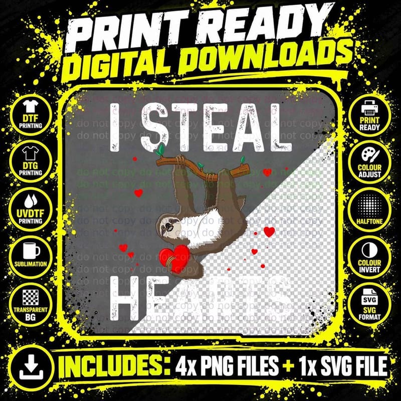 I Steal Hearts Sloth Shirt Sloth Valentine Shirt Png SVG Digital Bundle