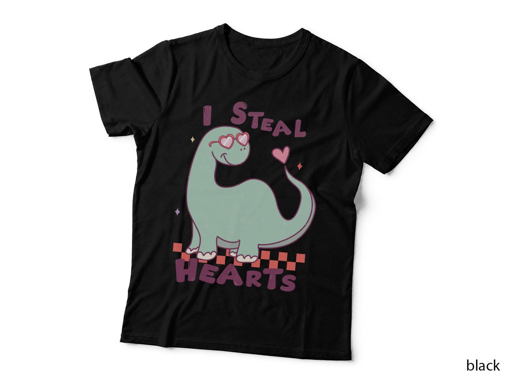 I Steal Hearts Valentine T-Shirt, Mint Dinosaur with Heart Eyes Love Tee