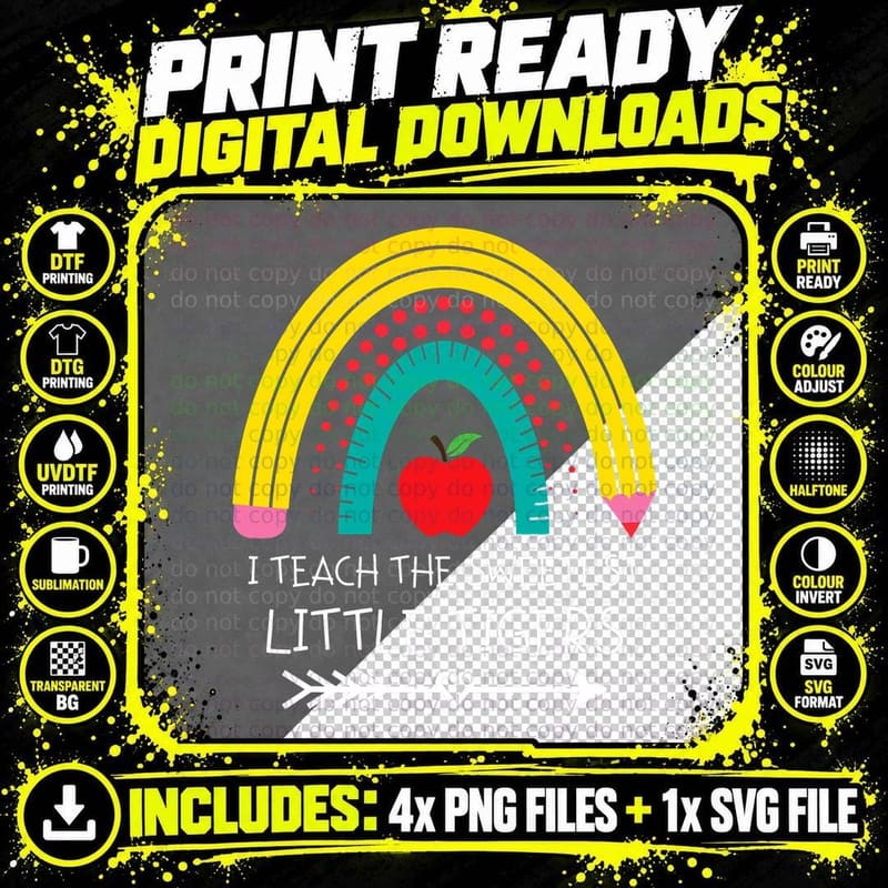 I Teach the Sweetest Tigers Hearts Rainbow Teacher Png SVG Digital Bundle