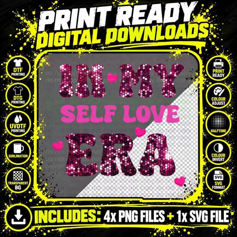 I'm Heart Self Love Era Sequin Letters Pink and Purple Png SVG Digital Bundle