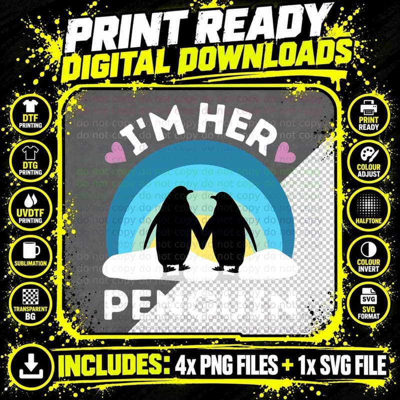 I'm Her Penguin T-Shirt, Cute Couples Design Png SVG Digital Bundle