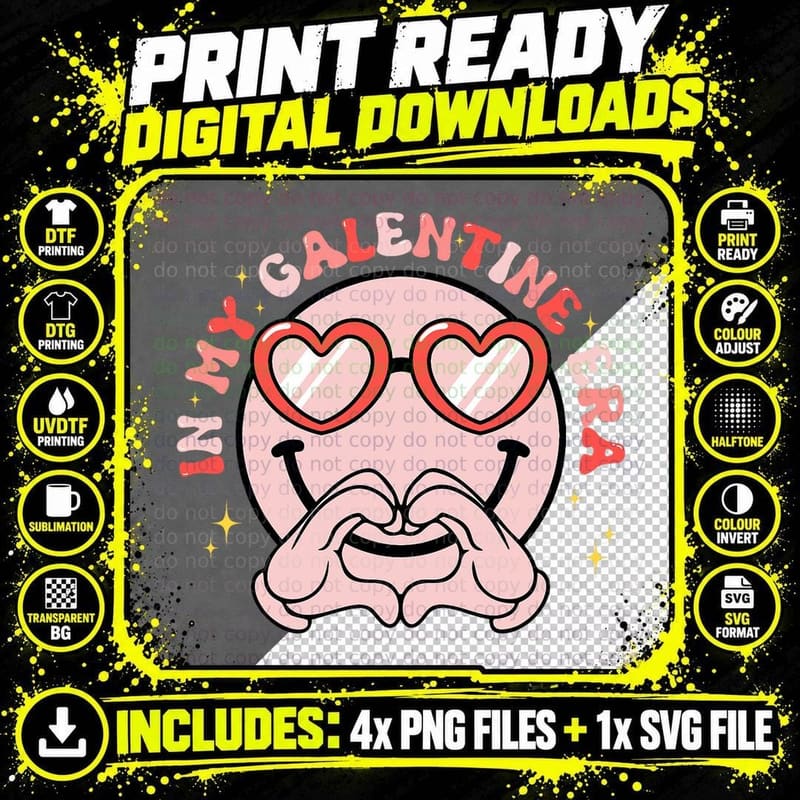 In My Galentine Era Groovy Face Valentines Day Retro Png SVG Digital Bundle
