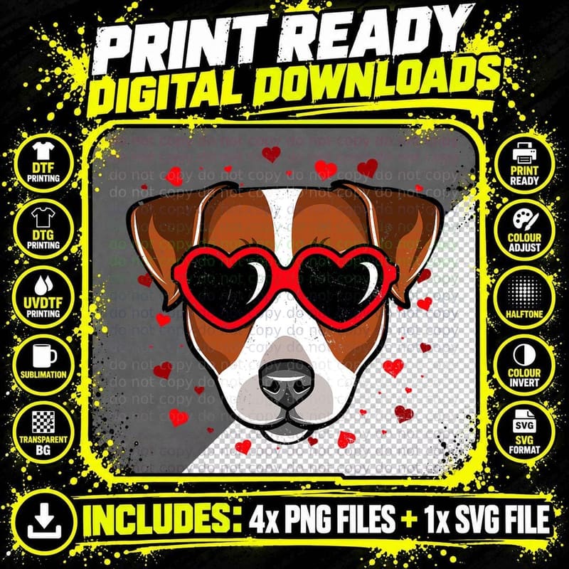 Jack Russell Terrier Valentine Cute Dog Lovers T-Shirt Png SVG Digital Bundle