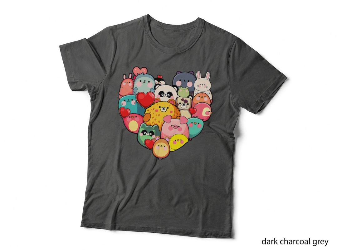 Kawaii Anime Valentine's Day -Heart Shaped Graphic Girls T-Shirt