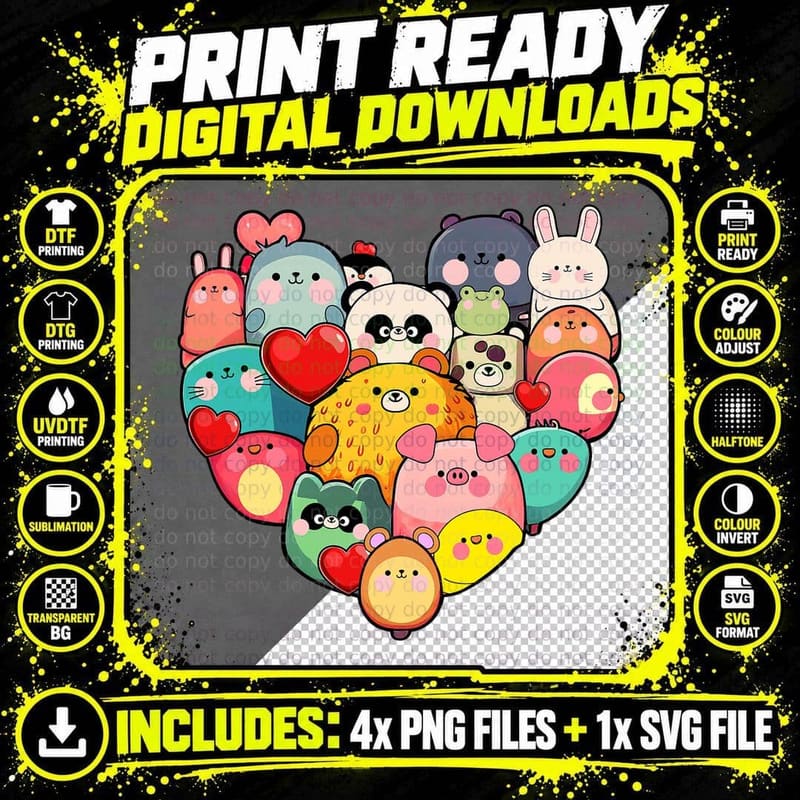 Kawaii Anime Valentine's Day -Heart Shaped Graphic Girls Png SVG Digital Bundle