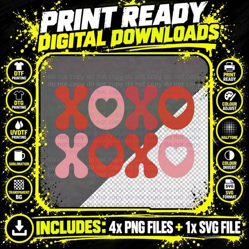 Large XOXO Letters Valentine T-Shirt Png SVG Digital Bundle