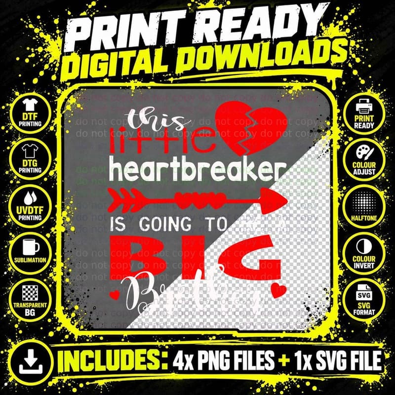 Little Heartbreaker Big Brother T-Shirt Png SVG Digital Bundle