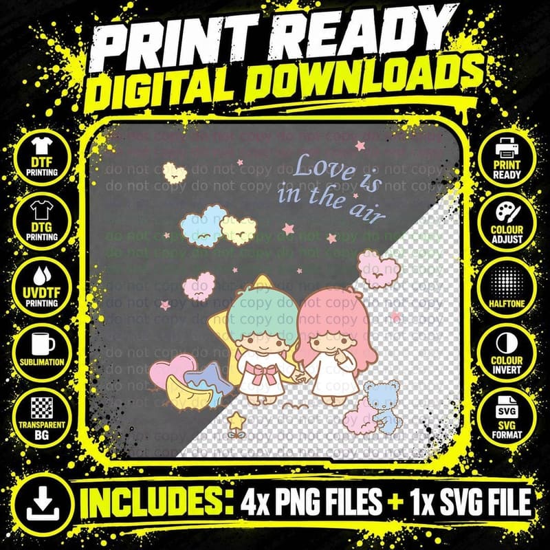 Little Twin Stars Love Is in the Air Valentine Tee Shirt Png SVG Digital Bundle