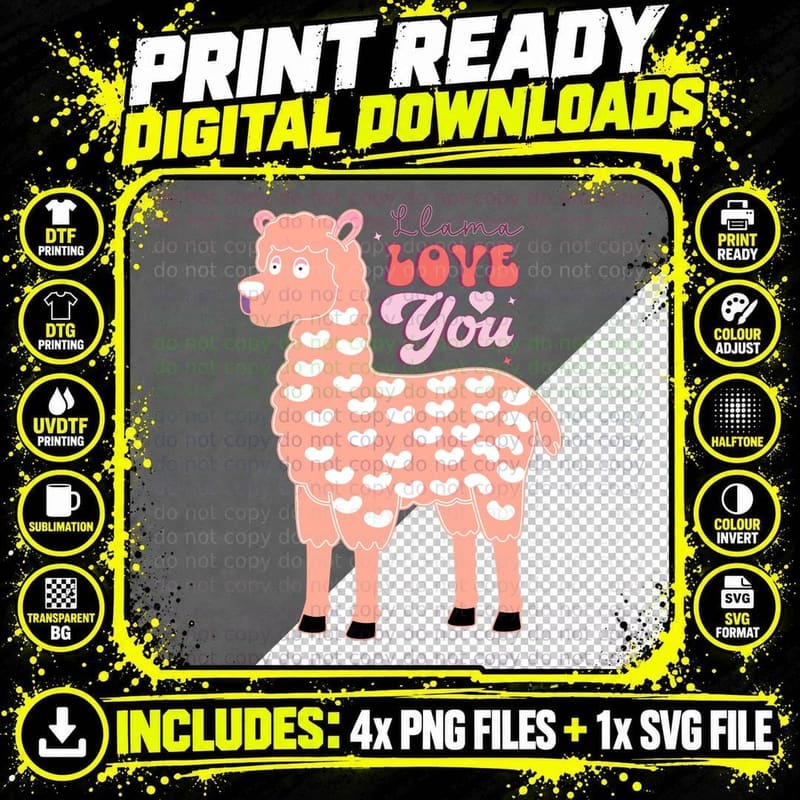 Llama Love You Valentine T-Shirt, Cute Llama White Png SVG Digital Bundle