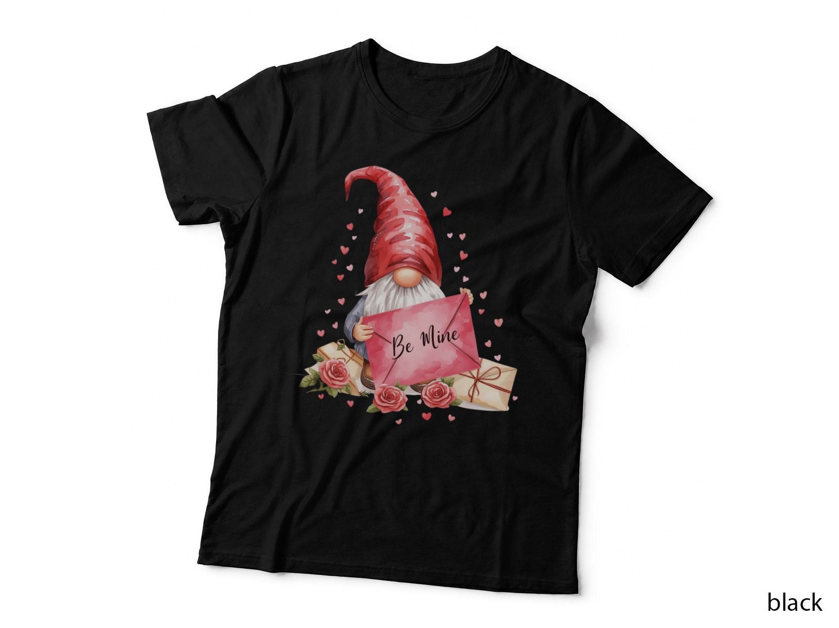 Love Banner Gnome Be Mine with Pink Roses Valentine T-Shirt