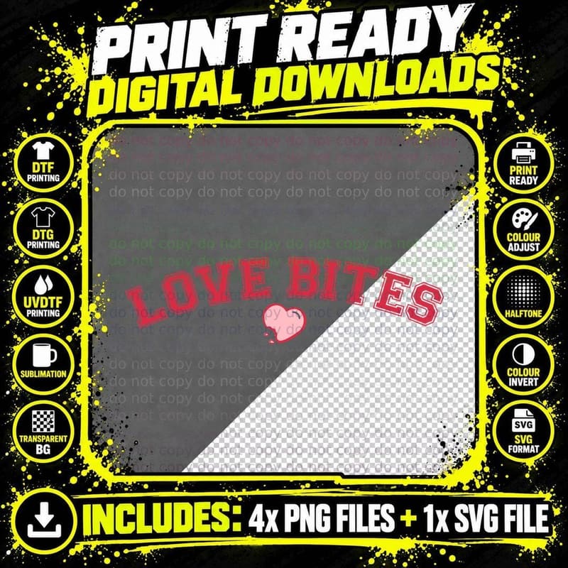 Love Bites Valentine T-Shirt, Red Lips Black Mouth Png SVG Digital Bundle