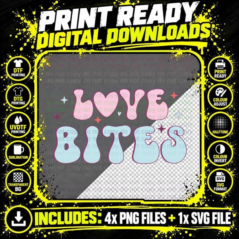 Love Bites Valentine T-Shirt, Wavy Bubble Letter Love Png SVG Digital Bundle