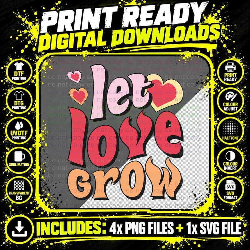 Love Grow Valentine T-Shirt, Pink Heart Outline Stack Png SVG Digital Bundle