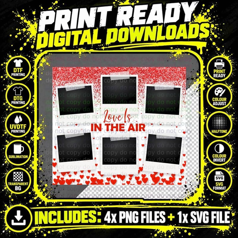 Love Is in the Air Polaroid Photo Frames Template Png SVG Digital Bundle