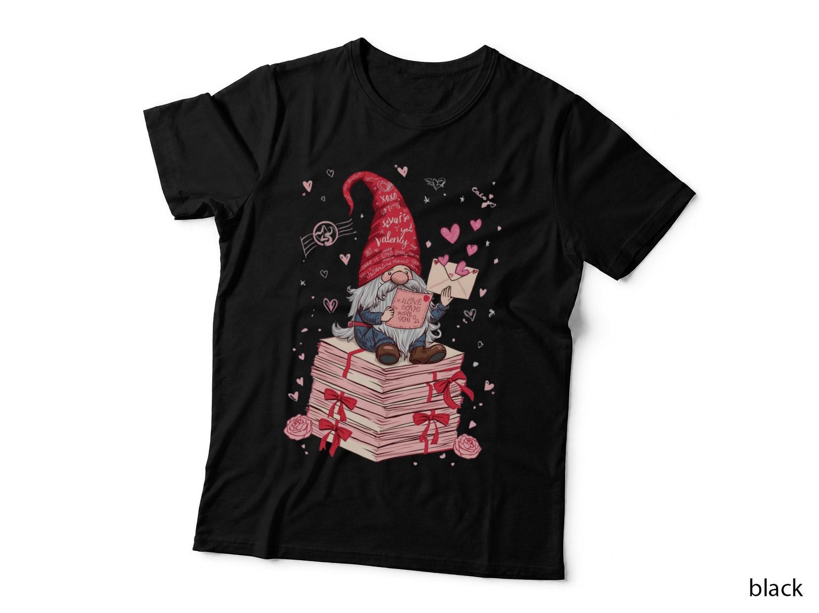 Love Letter Gnome on Letters Valentine Hearts T-Shirt