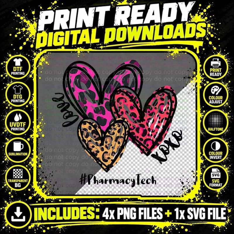 Love Pharmacy Tech Heart Leopard Costume Valentine's Day Png SVG Digital Bundle