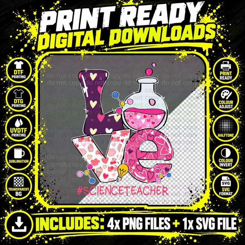 Love Science Teacher Valentine's Day Teacherlife Outfits Png SVG Digital Bundle
