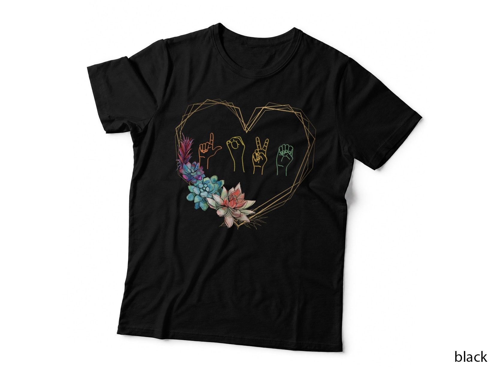Love Sign Language Floral Heart ASL Valentine's Day Gift T-Shirt