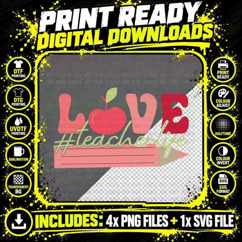 Love Teacherlife Valentine T-Shirt Png SVG Digital Bundle