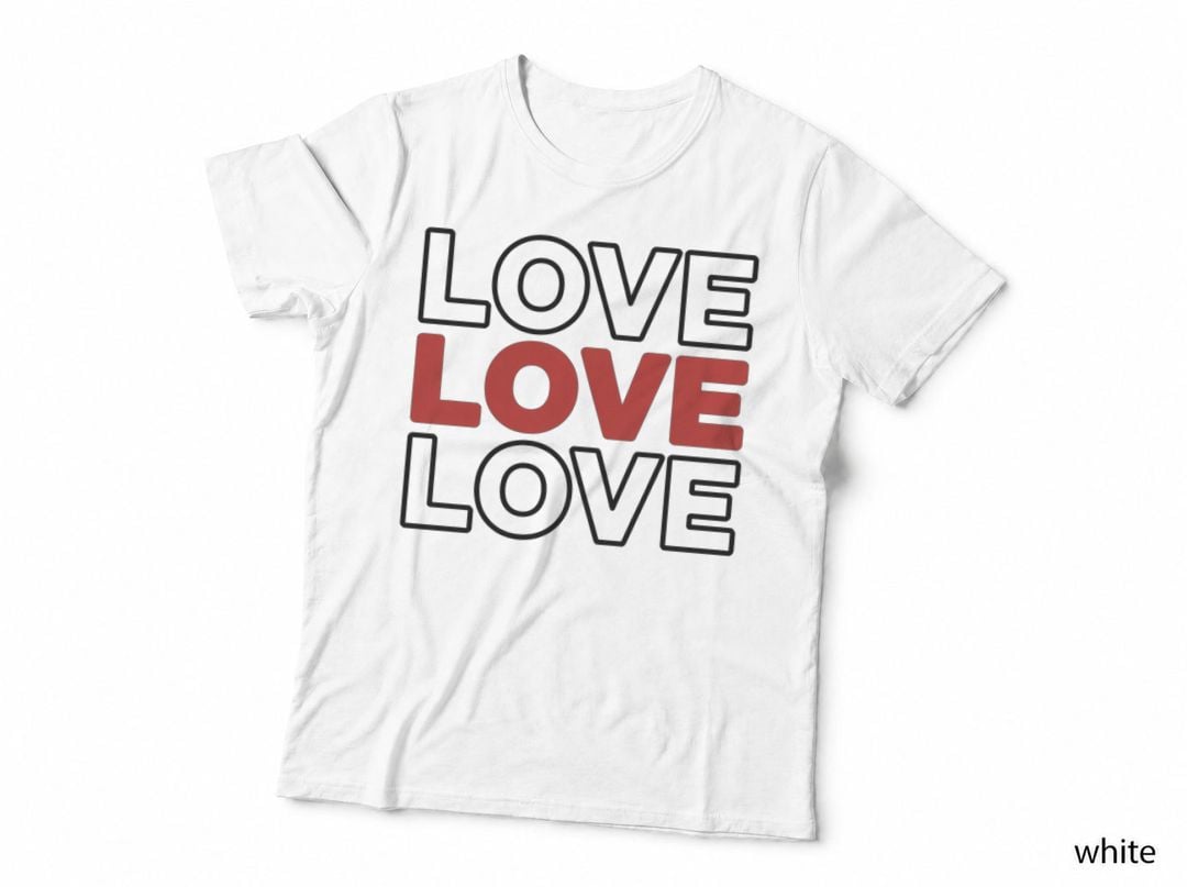 Love Valentine T-Shirt, Black Outlined Love Stacked Love Tee