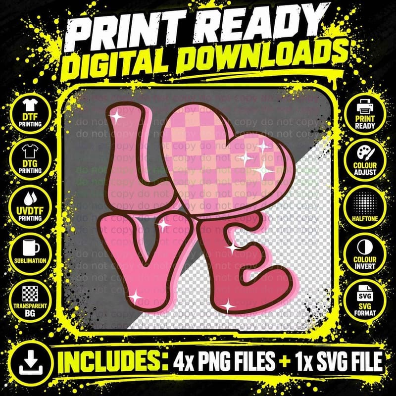 Love Valentine T-Shirt, Checkered Love Giant Text Love Png SVG Digital Bundle