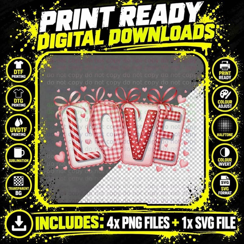 Love Valentine T-Shirt, Ribboned Letters Pink White Love Png SVG Digital Bundle