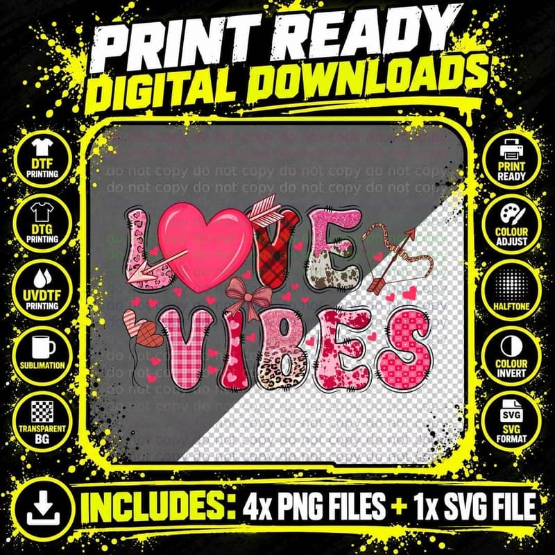 Love Vibes Valentine T-Shirt, Arrow Through Large Heart Png SVG Digital Bundle