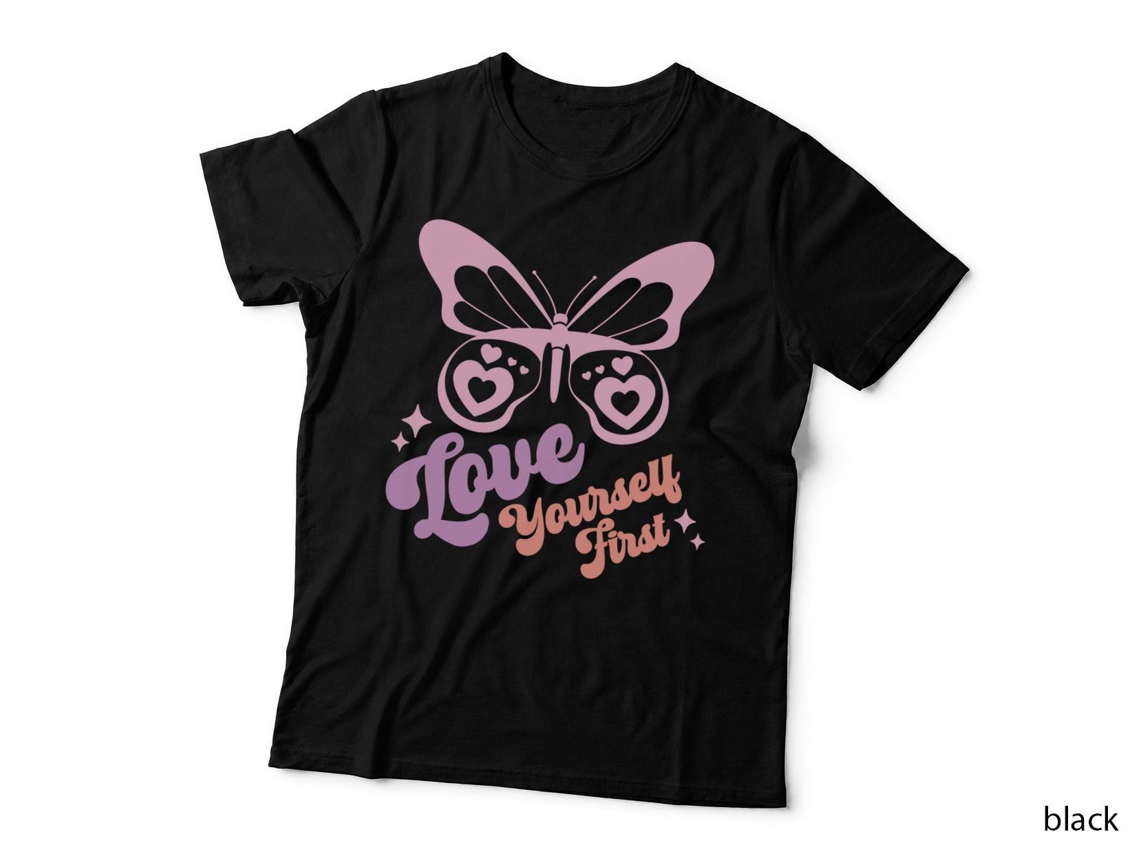 Love Yourself First Valentine T-Shirt, Pink Butterfly Hearts Wing Design Love