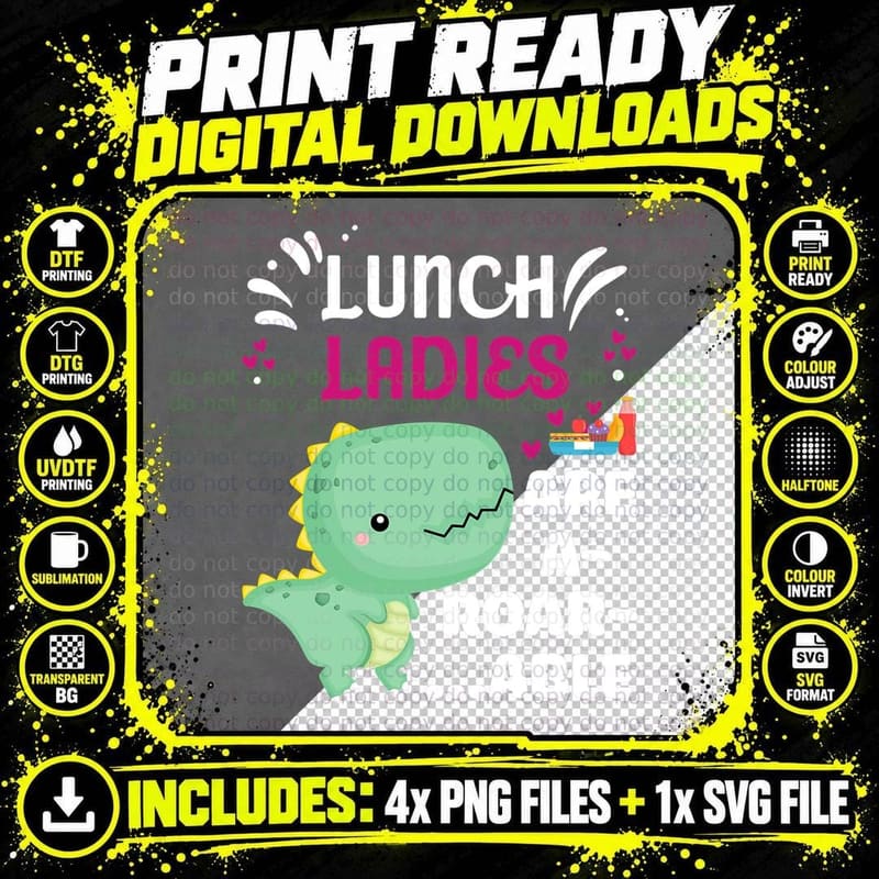 Lunch Ladies Are Aroarable Dinosaur Funny Valentine Day Png SVG Digital Bundle