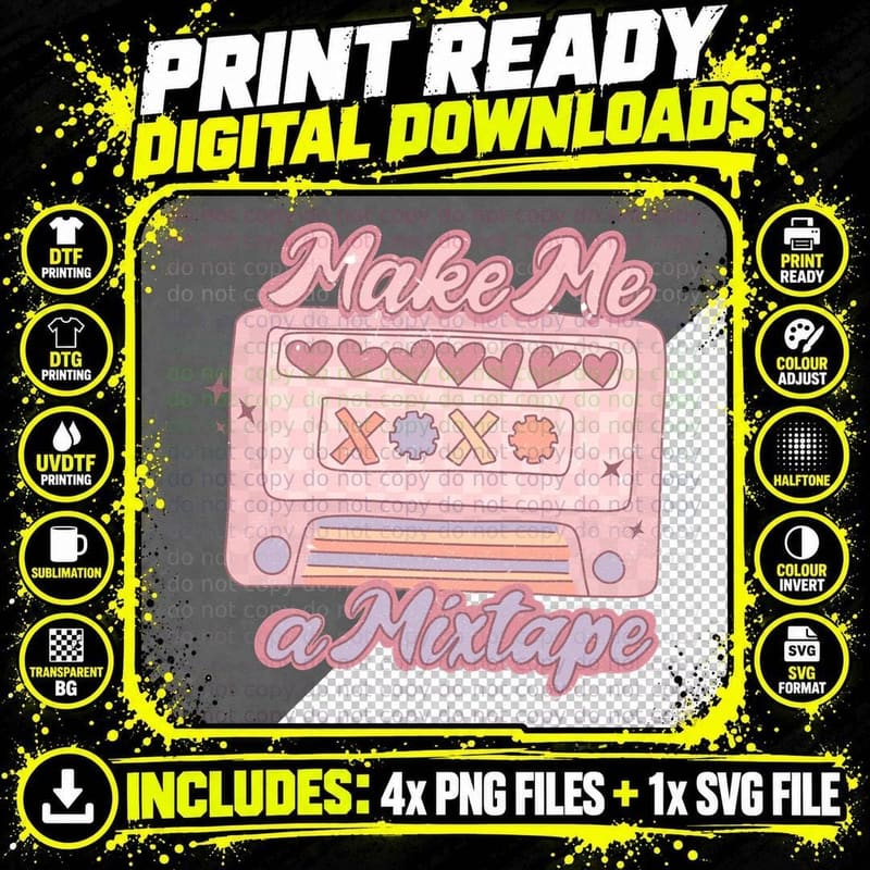 Make Me a Mixtape Valentine T-Shirt Png SVG Digital Bundle