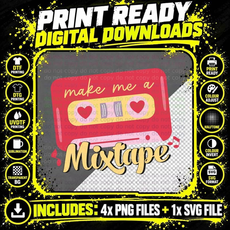 Make Me a Mixtape Valentine T-Shirt Png SVG Digital Bundle