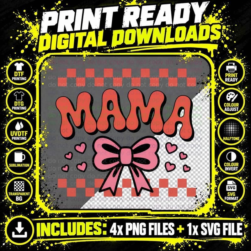 Mama Valentine T-Shirt, Mama Bow Baby Girl Design Love Png SVG Digital Bundle