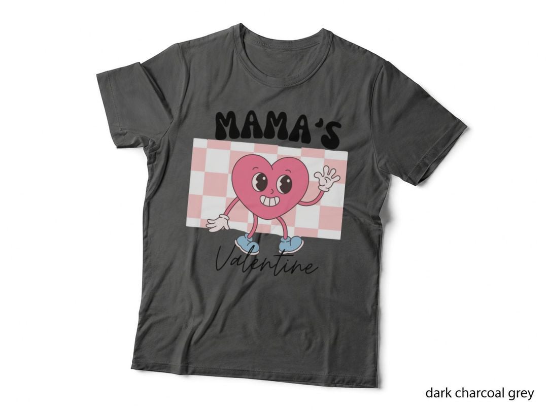 Mama's Valentine Heart Character Checkered Pink T-Shirt